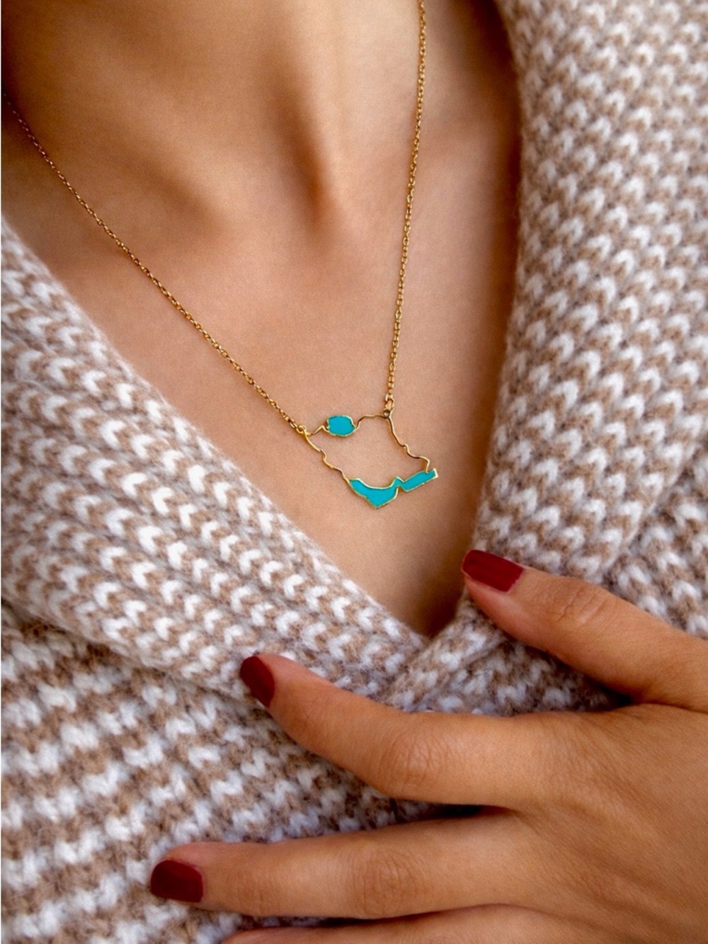 Engraved 18K Gold filled Iran persian Map Persian golf Necklace